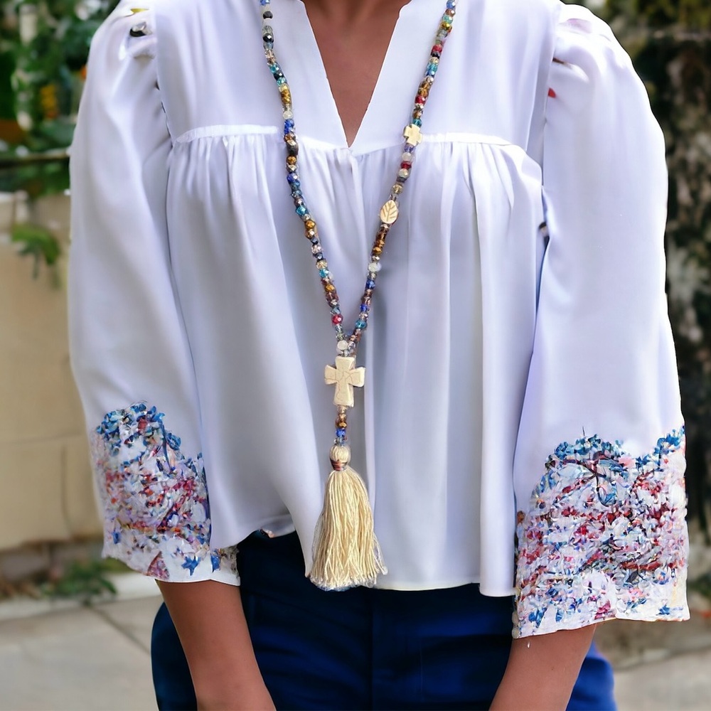 1Pc Boho‎ Sweater Necklace Colorful Beaded Cream Tassel Butterfly Charm Fashion